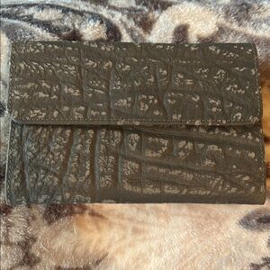 Lorenzi Grey Buffalo Leather Embossed Trifold Wallet, NWOT